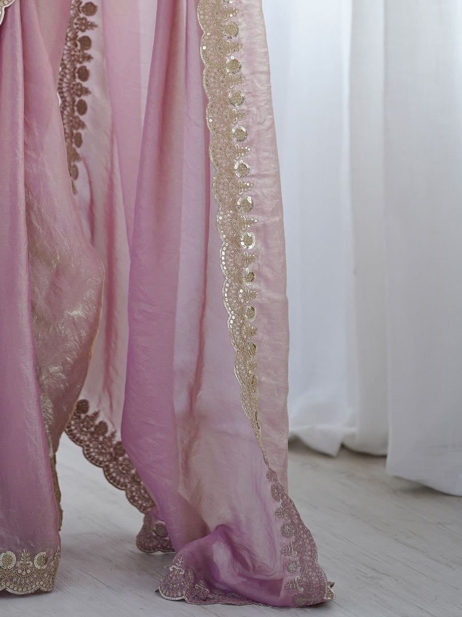 Women's Tissue Purple Embellished Designer Saree with Unstitched Blouse