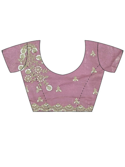 Women's Tissue Purple Embellished Designer Saree with Unstitched Blouse