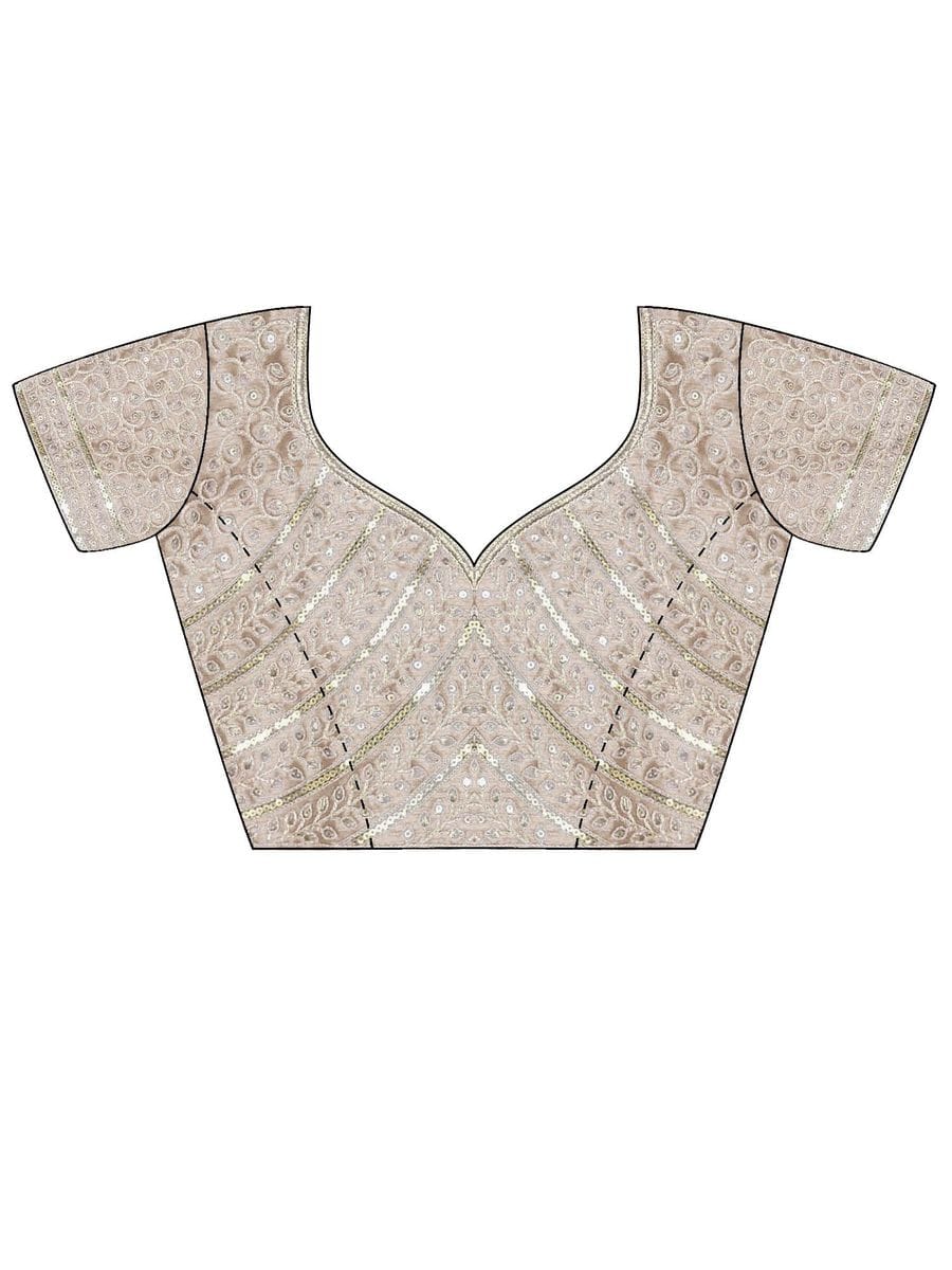 Cream Embellished Saree with Unstitched Blouse with Unstitched
