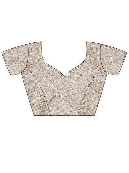 Cream Embellished Saree with Unstitched Blouse with Unstitched