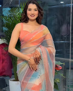 Multicolor Soft Organza Silk Designer Saree
